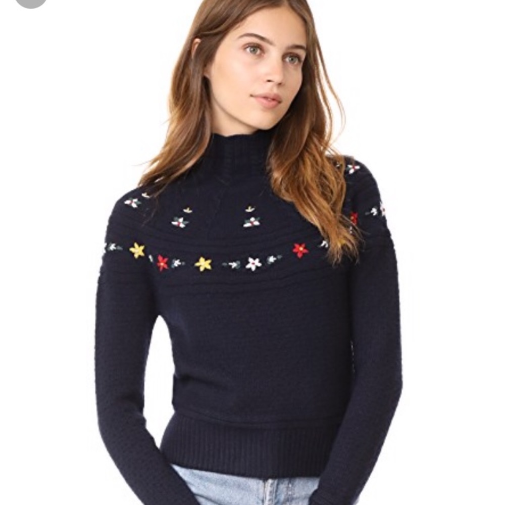 ISO Autumn Cashmere Embroidered Mock Neck XS or S